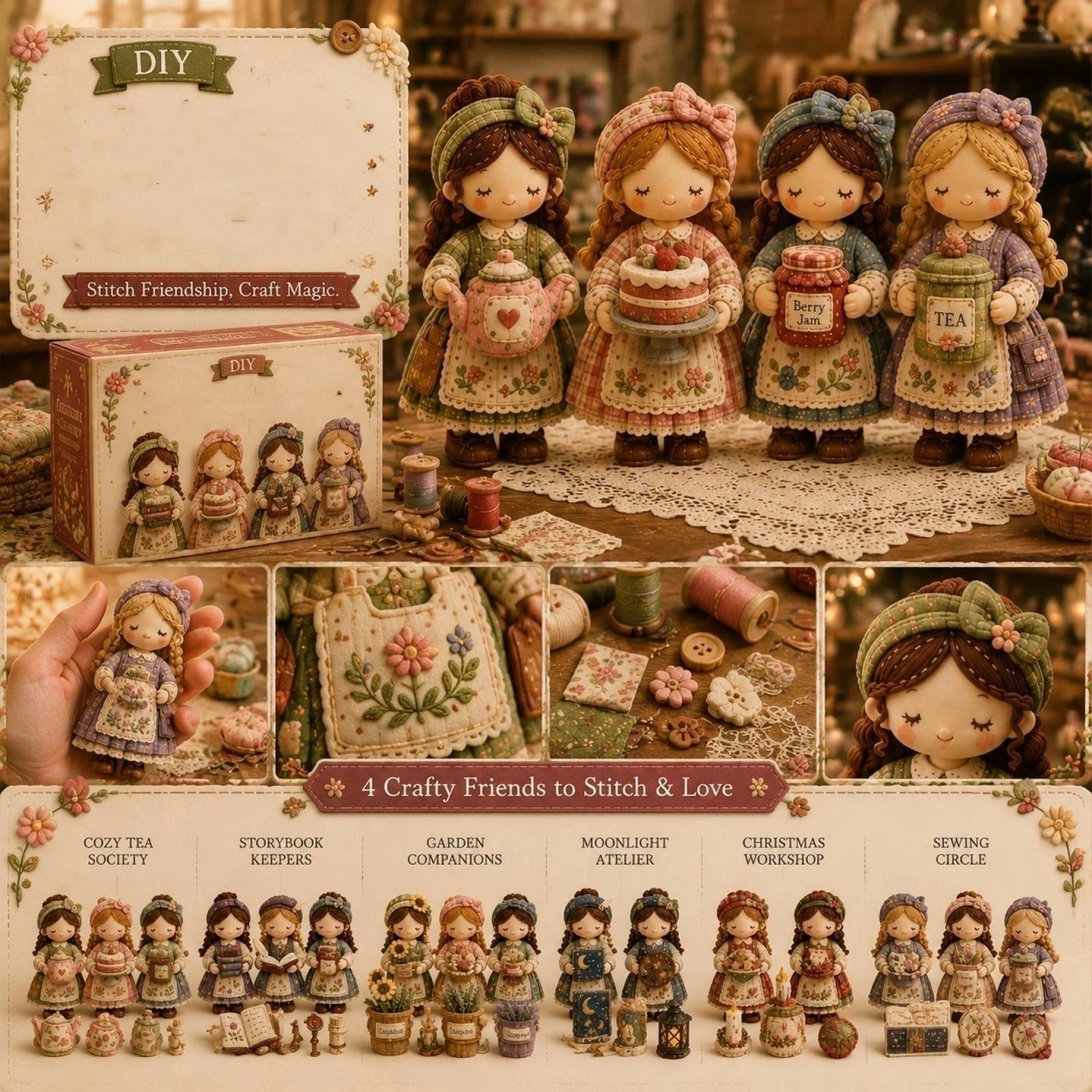 New Beautiful Girls Patchwork DIY Kit Handmade Felt Doll Sewing Craft for Beginner Includes All Materials Unique Gift Qme