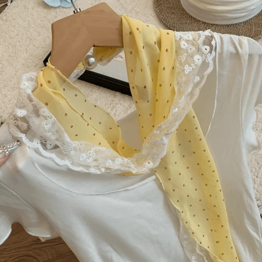Fresh Multifuctional Geometric Pattern Belt Lace Thin Waist Accessories Polyester Vintage Polka Dot Chiffon Scarf Women Qme Yellow