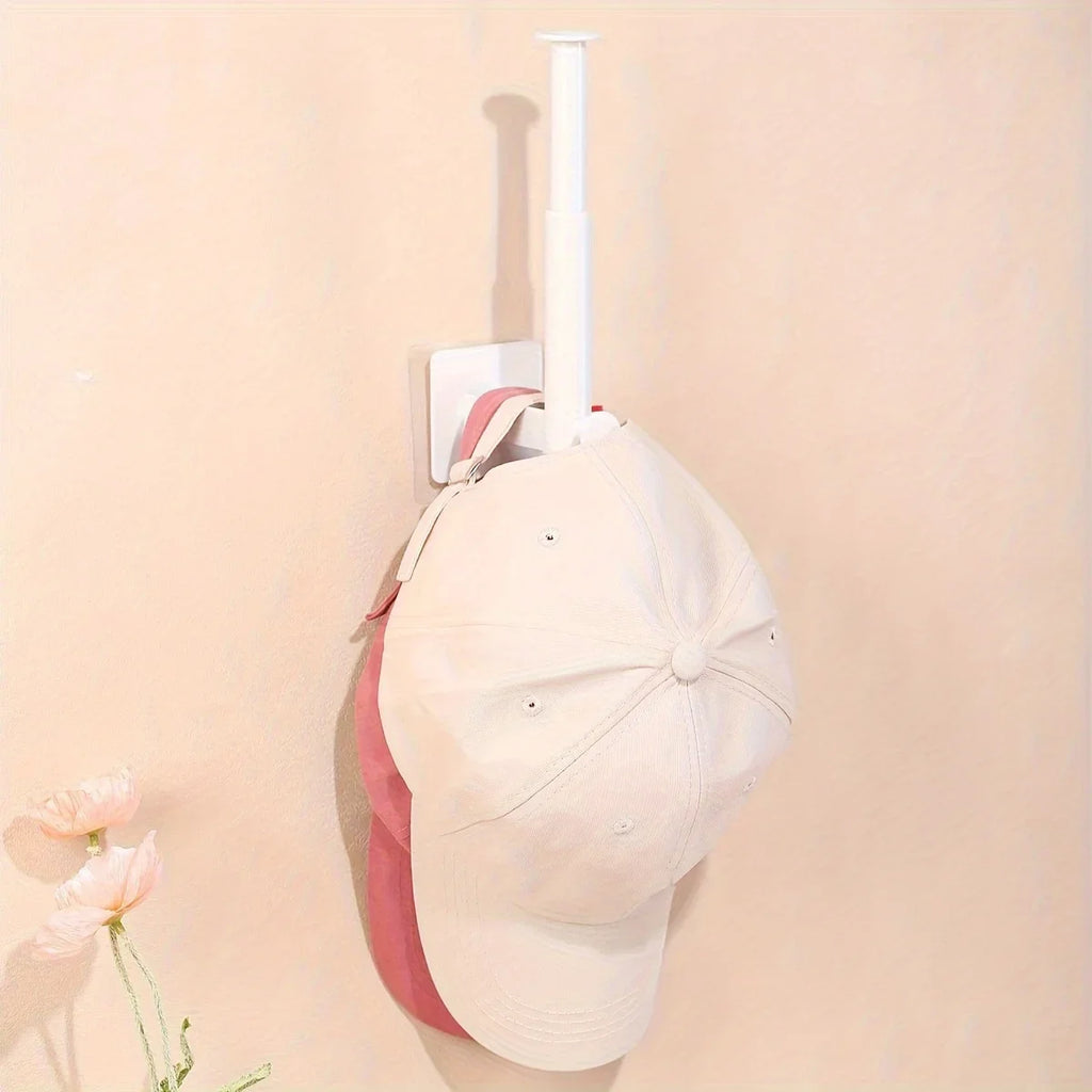 1pc L Shape Multifunctional Hooks, White Retractable Hat Rack, Wall Mounted Hat Organizer, Self Adhesive Cap Holder, Qme