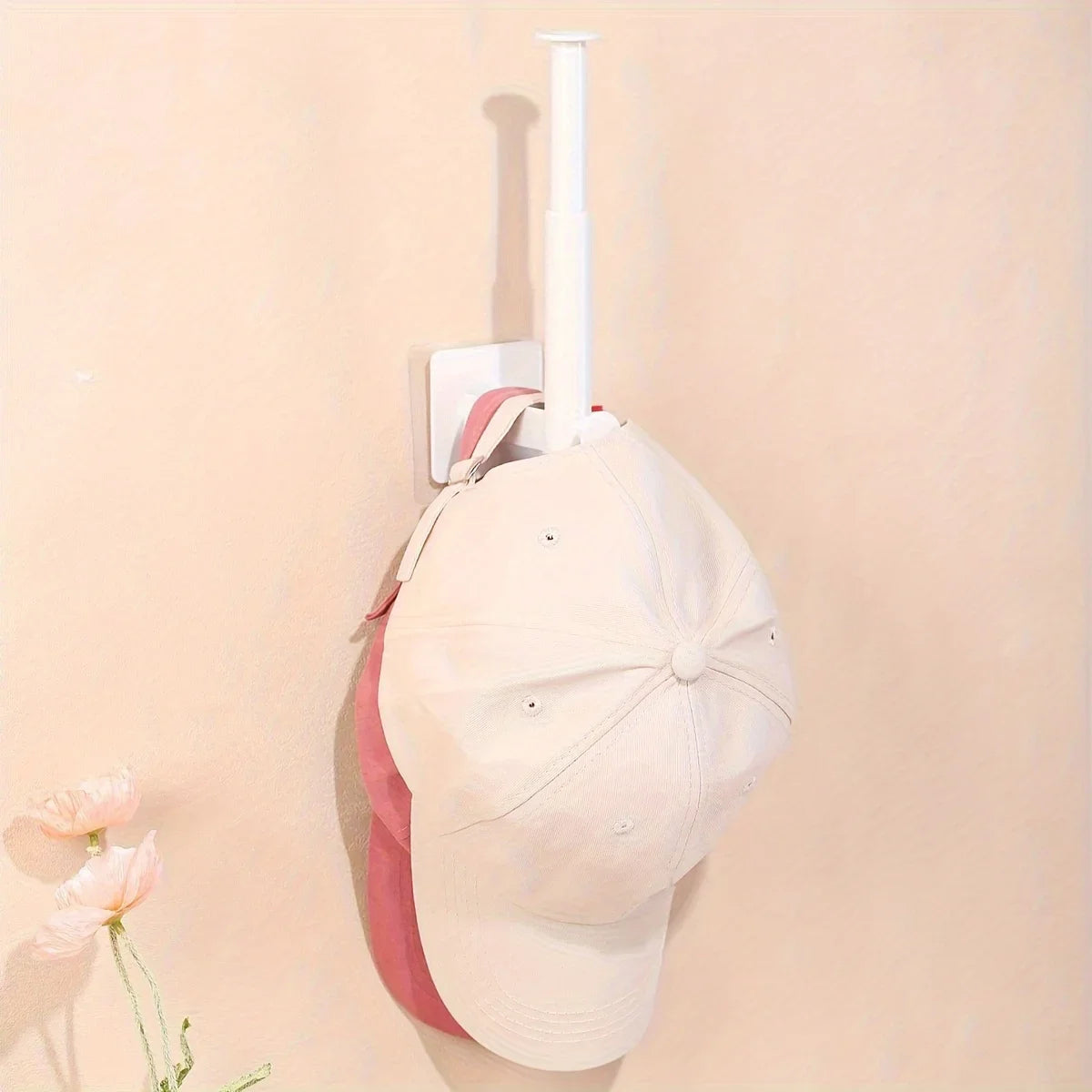 1pc L Shape Multifunctional Hooks, White Retractable Hat Rack, Wall Mounted Hat Organizer, Self Adhesive Cap Holder, Qme