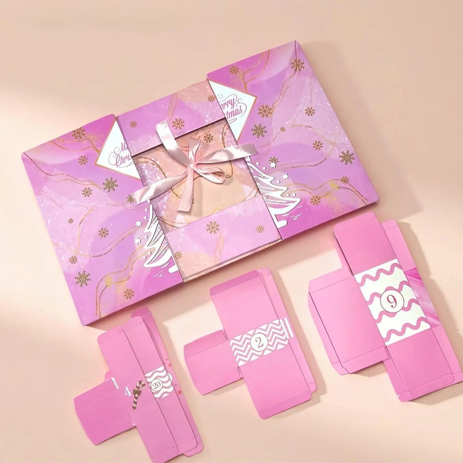 24Day Christmas Arrival Calendar Gift Filling Box Pink DIY Arrival Calendar Gift Box Packaging Box Empty Box Qme