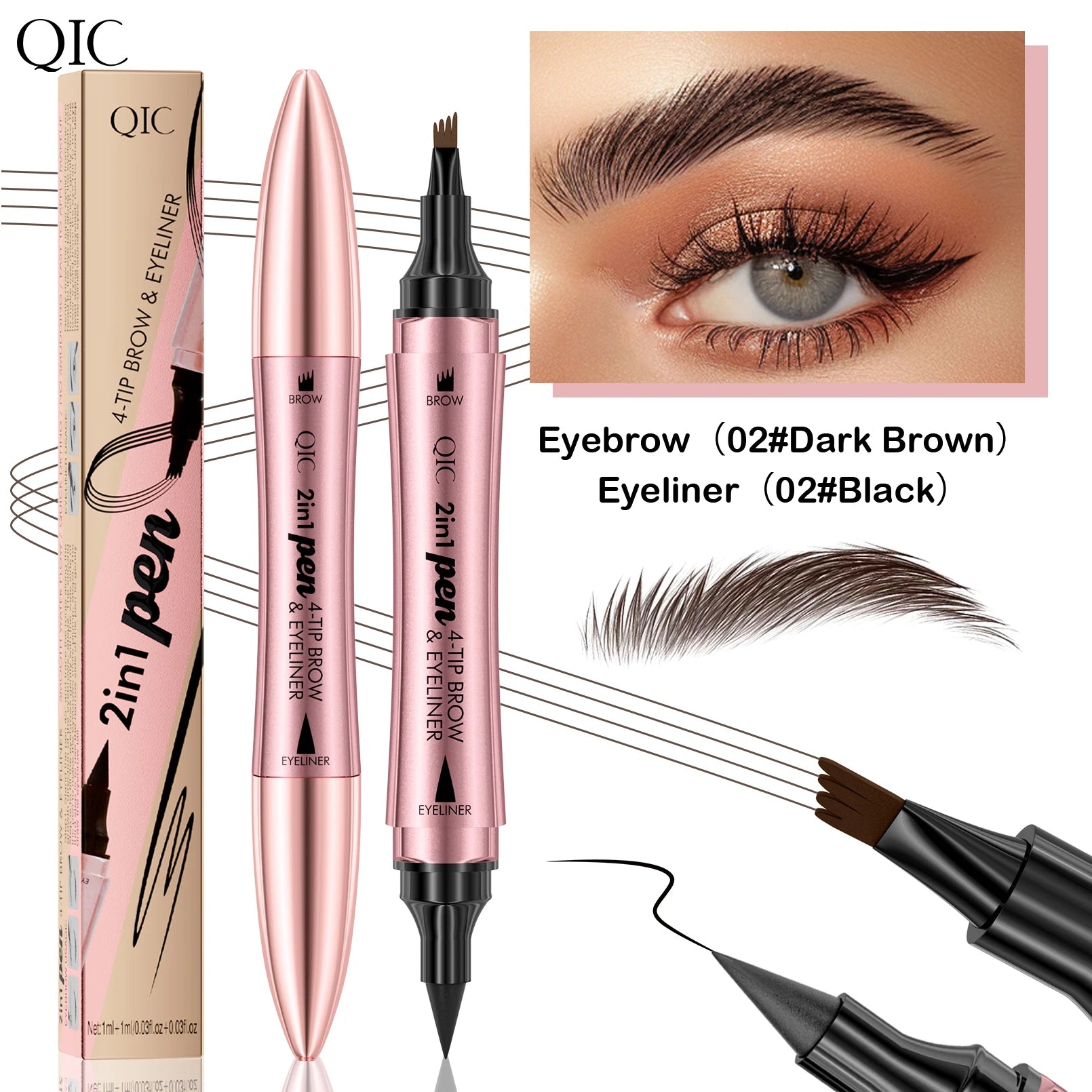 4 Colors 1pc Eyebrow Pen Waterproof 4 Split Tip Eyebrows Pen Eyebrow Tattoo Pen Waterproof Liquid Black Eyebrow Makeup Pencil Qme Q710-2