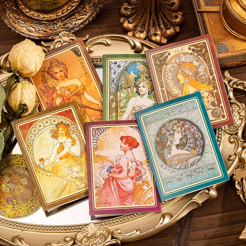 10 pcs/lot Mucha theme Stickers Diy Decorative Scrapbooking Diary Stick Labels Album hand made Collage material Qme