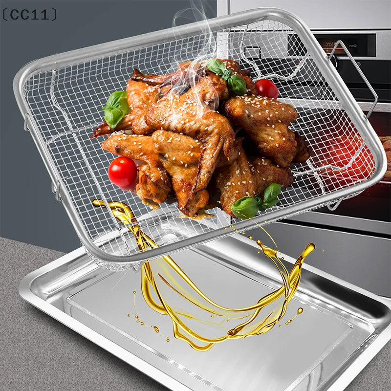 CC11Baking Tray Oil Frying Baking Pan Stainless Steel Non-stick Chips Qme