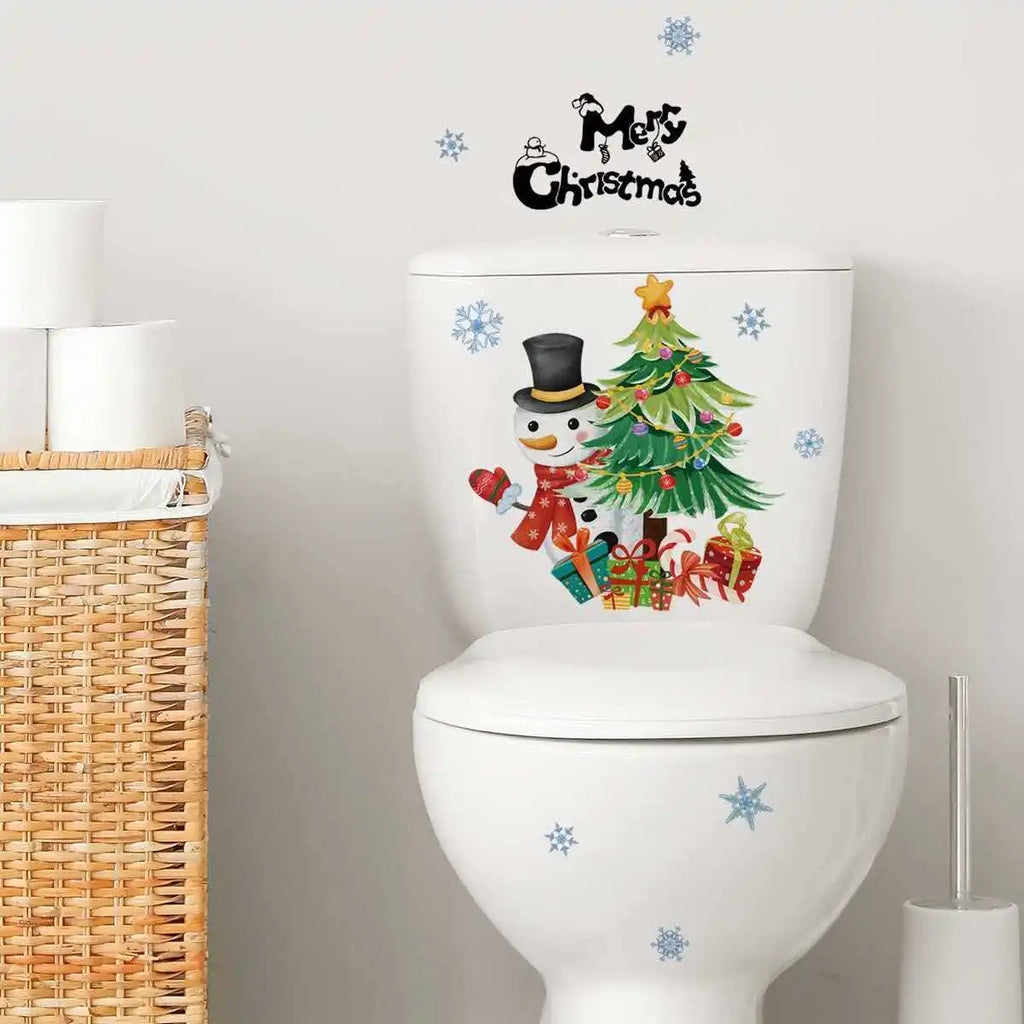 Cartoon snowman Christmas tree snowflake toilet sticker Christmas wall sticker decorative sticker self-adhesive Qme