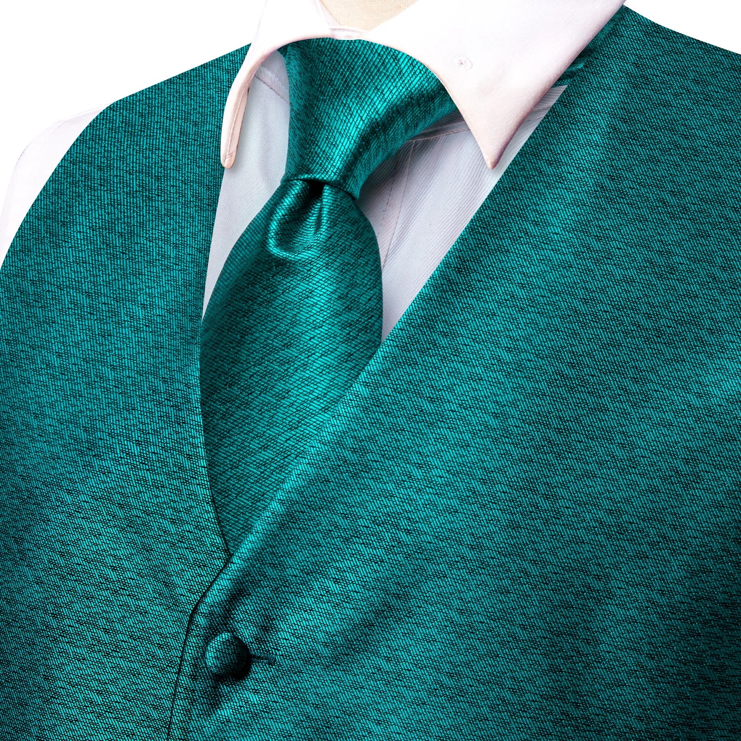 Men's Teal Textured Vest & Matching Tie Set – Fit Formal Waistcoat for Weddings, Proms and Business Events Qme