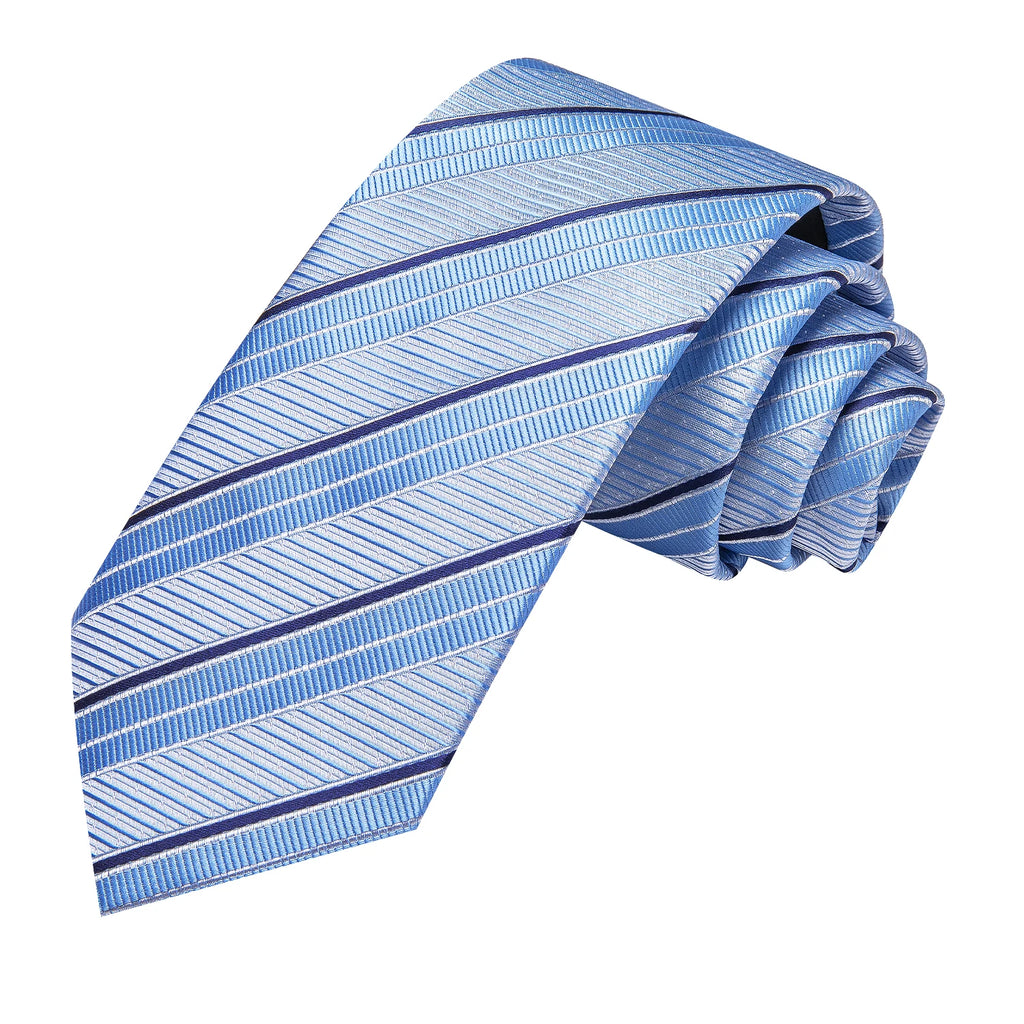 Hi-tie Light Blue Striped Business Mens Tie Jacquard Necktie Qme