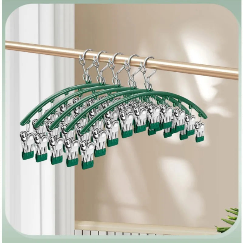 10 Clips Stainless Steel Sock Clip Pace-Saving Arc Sock Drying Rack Windproof Non-slip Clothes Rack Underwear Clip Towel Hanger Qme dark green
