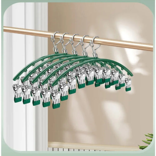 10 Clips Stainless Steel Sock Clip Pace-Saving Arc Sock Drying Rack Windproof Non-slip Clothes Rack Underwear Clip Towel Hanger Qme dark green