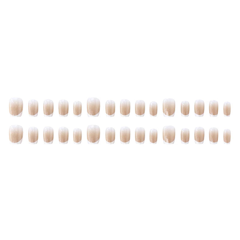 French Pearlescent Glitter Short Square False Nails Jelly Adhesive Qme