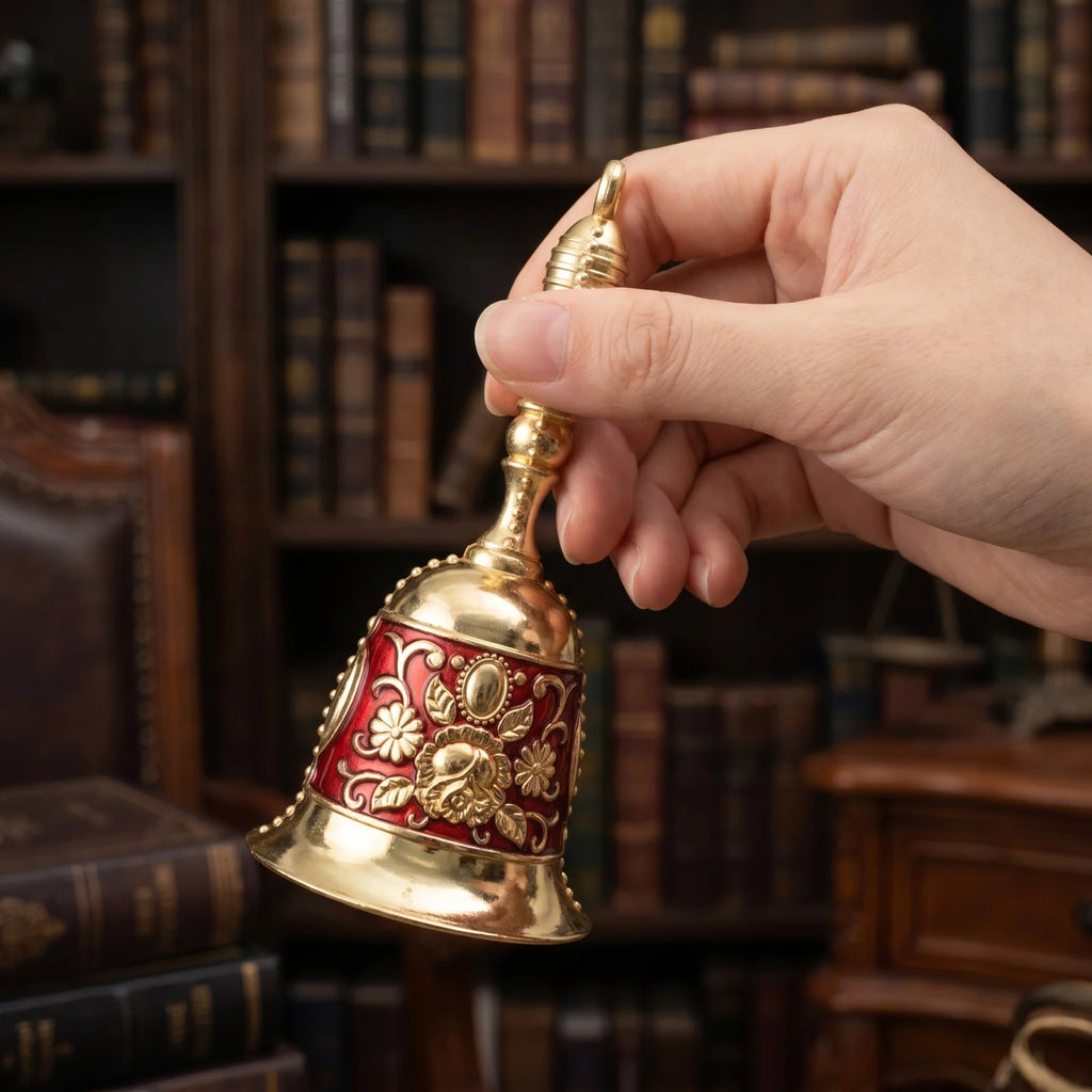 Brass Handicraft Large Engraved Hand Bell Loud and Clear Sound for Meditation Church Bronze Bell Creative Dining Service Bell Qme