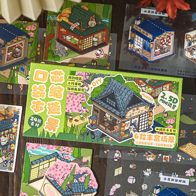 24Sheets/Pack Retro Chinese Architecture Stickers for Office Stress Relief, DIY Scrapbooking, Journal, Phone Case, Laptop, etc. Qme
