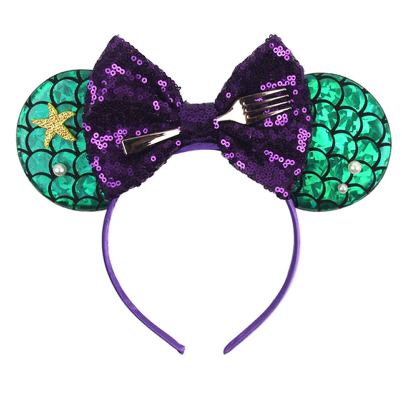 Mermaid Mickey Mouse Ear Headbands with Bow Sequin Candy Headbands Cosplay Costume party Christmas Halloween for Girl Women Qme Headband 7