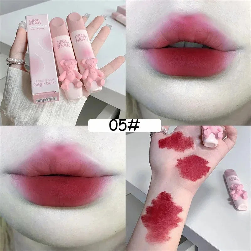 Cute Bear Lip Gloss Waterproof Long Lasting Non Fading Matte Lip Glaze Moisturing Non-marking Red Brown Velvet Liquid Lipsticks Qme 05