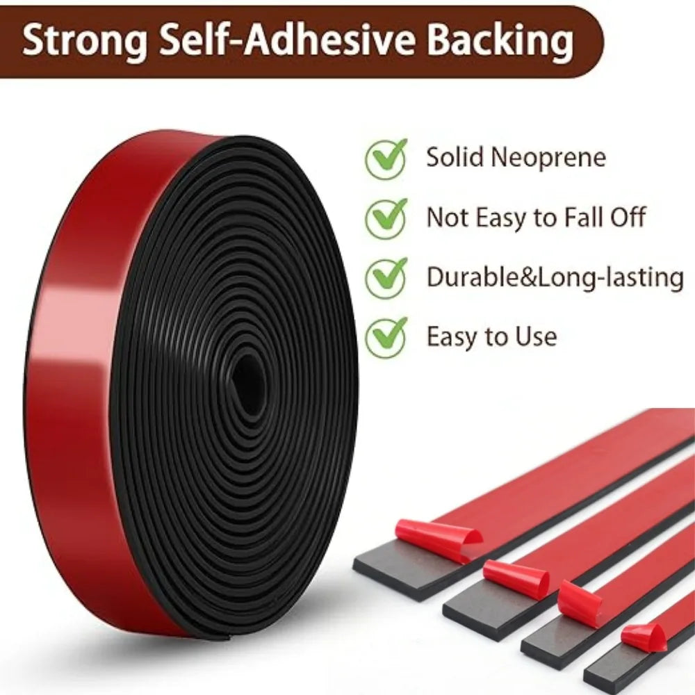 Self-adhesive Rubber Flat Strip Glass Shock Absorption Buffer Adhesive Tape Non-slip Rubber Mat Door Gap Seal Home Improvement Qme 5mmx15mmx5m