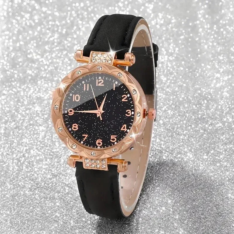 5PCS/Set Luxury Women Watches Rhinestone Fashion Elegant Wristwatch Quartz Watch Ladies Clock For Girl Gift Qme