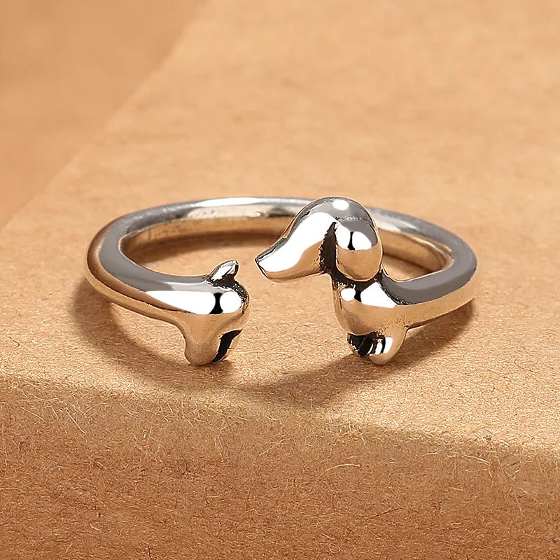 New Cute Dachshund Dog Simple Silver Adjustable Rings Original Open Sausage Dog Pet Rings for Women Vintage Animal Jewelry Qme gou resizable