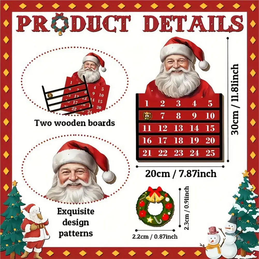 Wooden Christmas Countdown Calendar 24 Day Toy Display Decor Vacation Qme A China Mainland 30x20x0.5cm