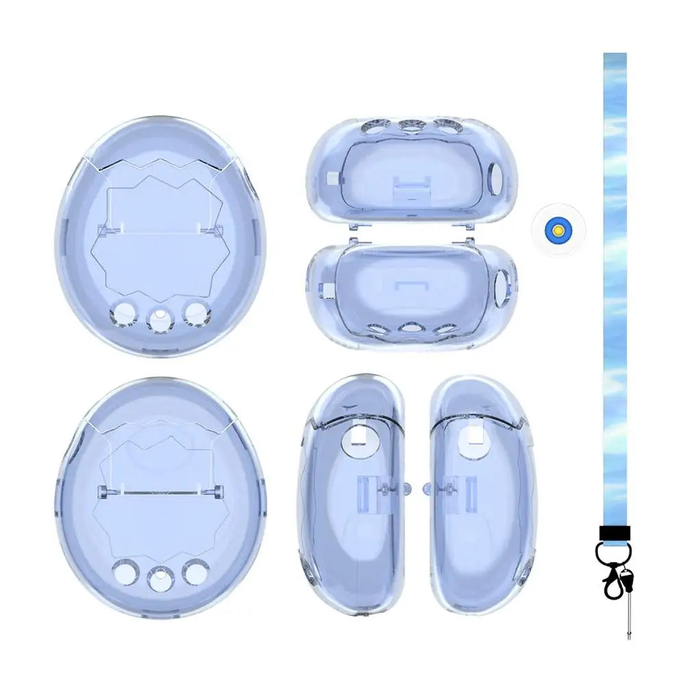 For Tamagotchi Paradise PC Protective Case Transparent Full Cover 360 Shockproof Anti Drop Shell with Lanyard Silicone Cap Qme transparent blue