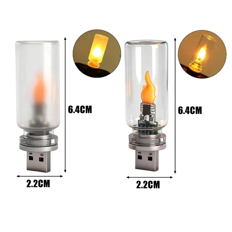USB Flame Lamp LED Simulated Fire Atmosphere Light 5V Car Interior Qme