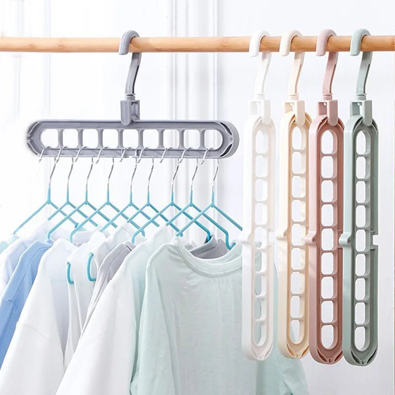 9 Holes Multi Layer Space Saving Clothes Hanger Multifunctional Plastic Clothes Storage Rack Anti Slip Closet Organizer Qme