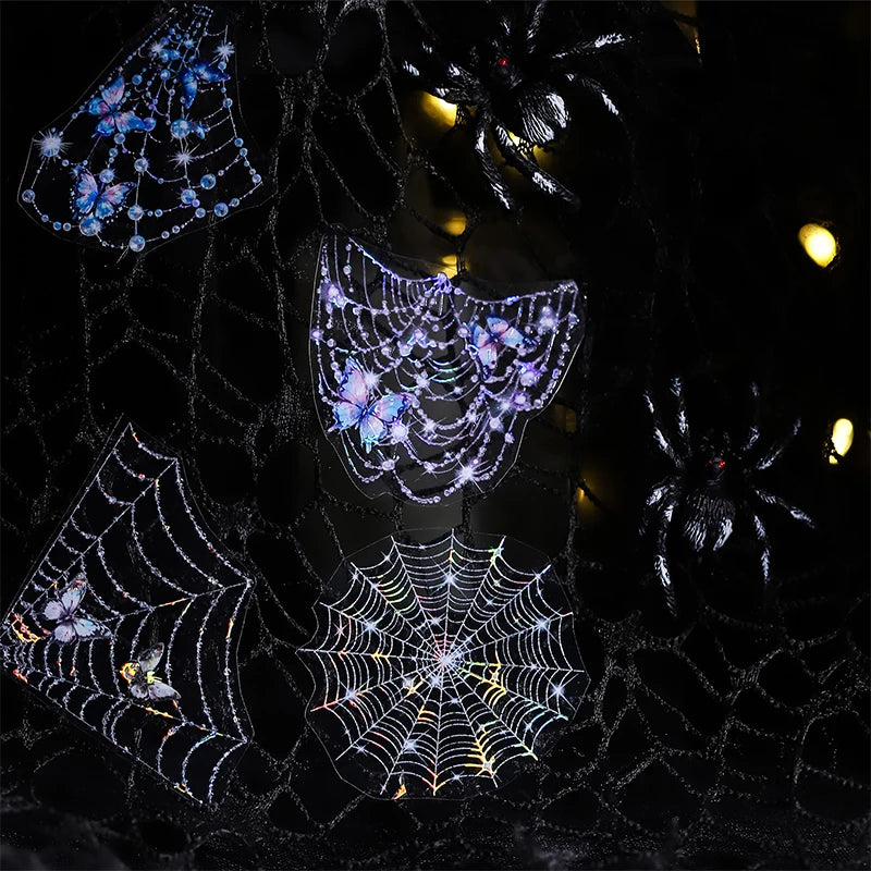 Spider Web Shell Shimmer Tape, Dark Gothic Decorative Material, Multi‑Functional Tape for Journals, Scene Creation & Decoration Qme