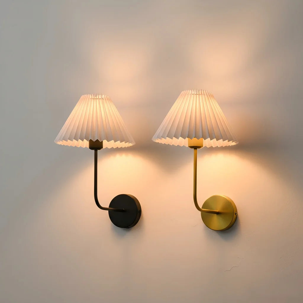 Nordic E27 Retro Wall Lamp Minimalist Pleated Umbrella Shaped Bedroom Bedside Lamp Living Room Hotel Aisle Home Decoration Light Qme