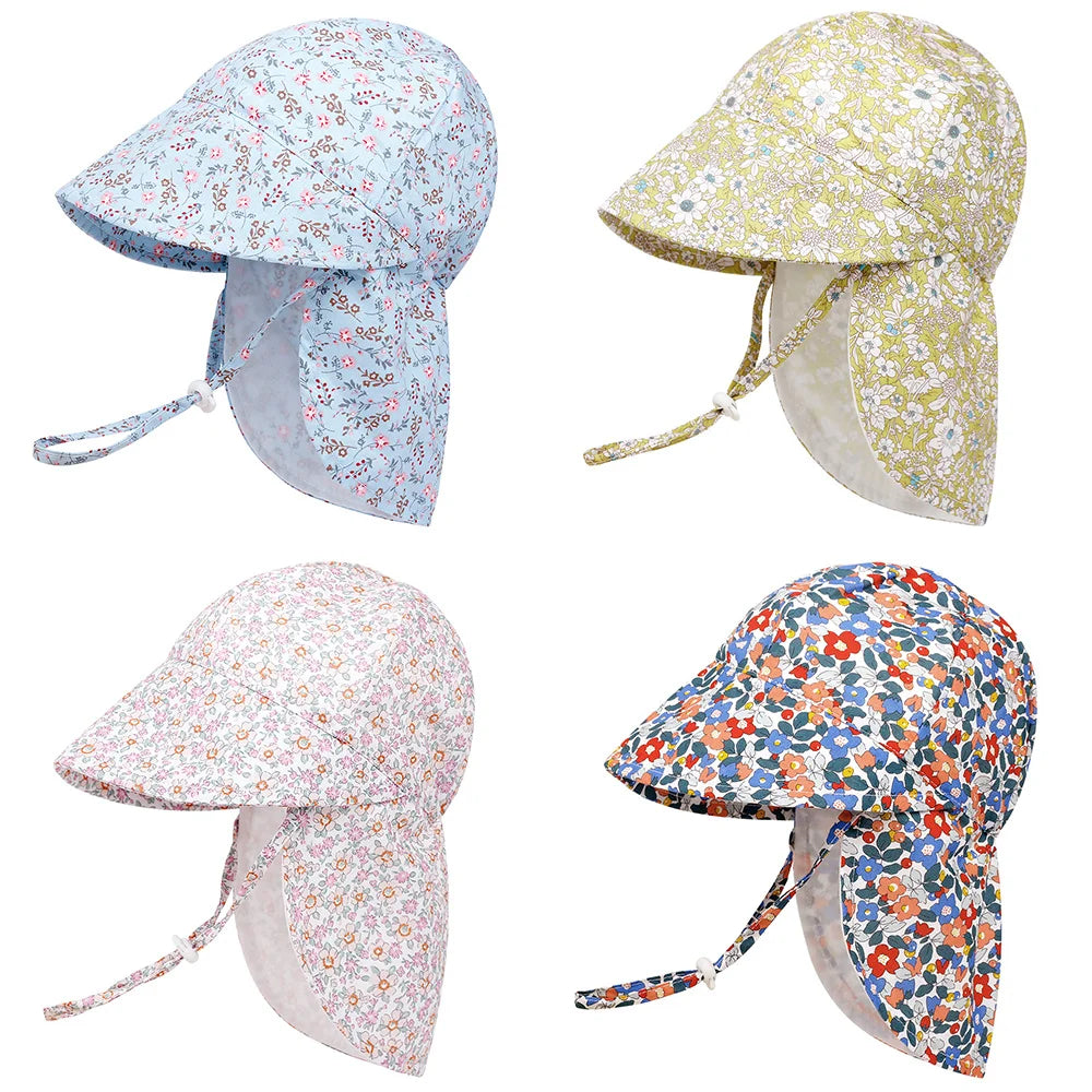 Cute Kids Sun Hat Floral Print Wide Brim Hat with Windproof Rope Summer Beach Hat for Boys Girls Vacation Outdoor Qme