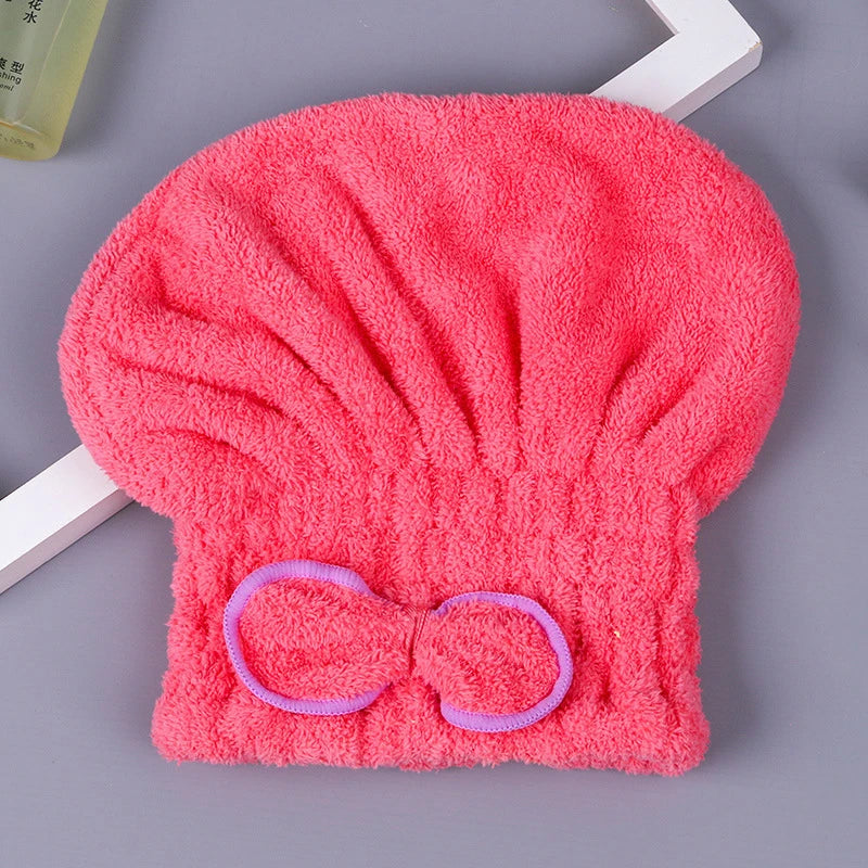 Microfibre Quick Hair Drying Bath Spa Bowknot Wrap Towel Hat Cap Qme Watermelon red