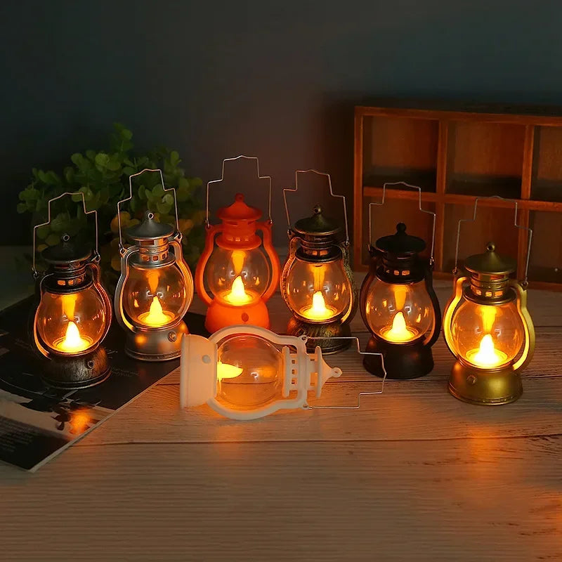 New Retro Portable Lantern Vintage LED Light Christmas Decoration Halloween Electronic Candlestick Bar Atmosphere Layout Light Qme
