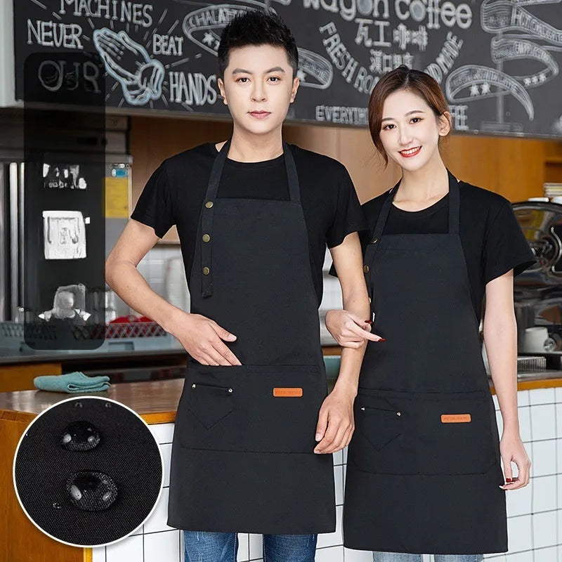 Waterproof Kitchen Apron Perfessional Kitchen Apron Restaurant Shop Waiter Work Uniform Women/Men with Pockets Cleaning Pinafore Qme