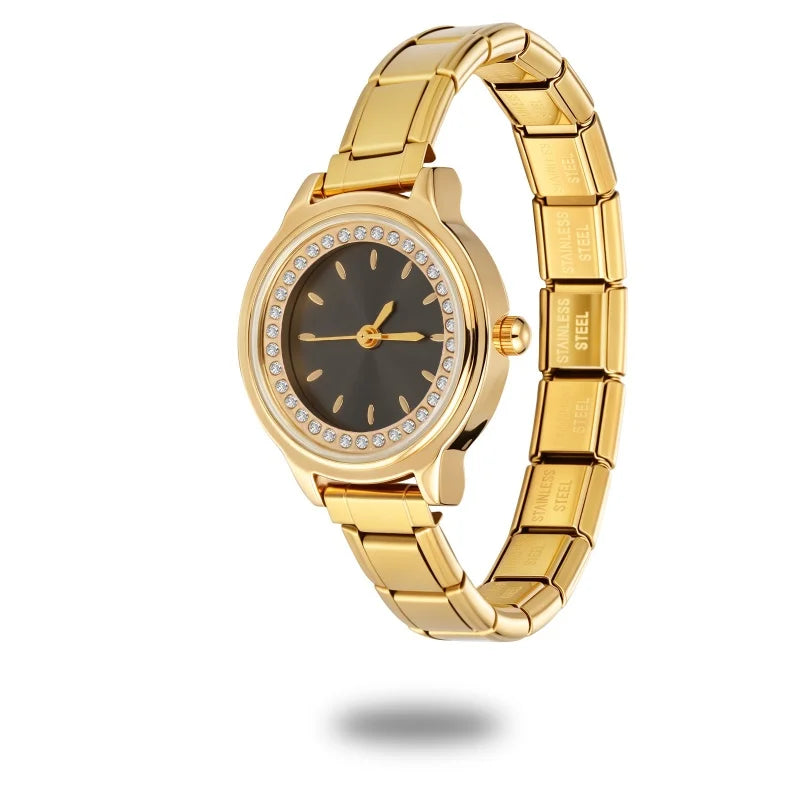 Fashion Italian Elastic Charm DIY 9mm Width Stainless Round Watch Women's Bracelet Bangle For Party Friend Birthday Jewelry Gift Qme S 18