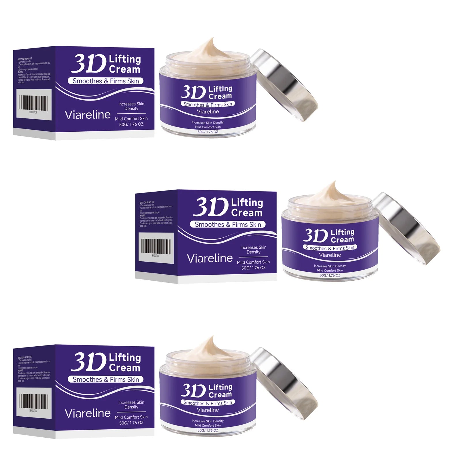 Viareline 3D Lifting Cream Improve Sagging Firms Skin Radiance Boost Deep Hydration Skin Care Product Hyaluronic Acid Face Cream Qme 3 X 50g Boxed