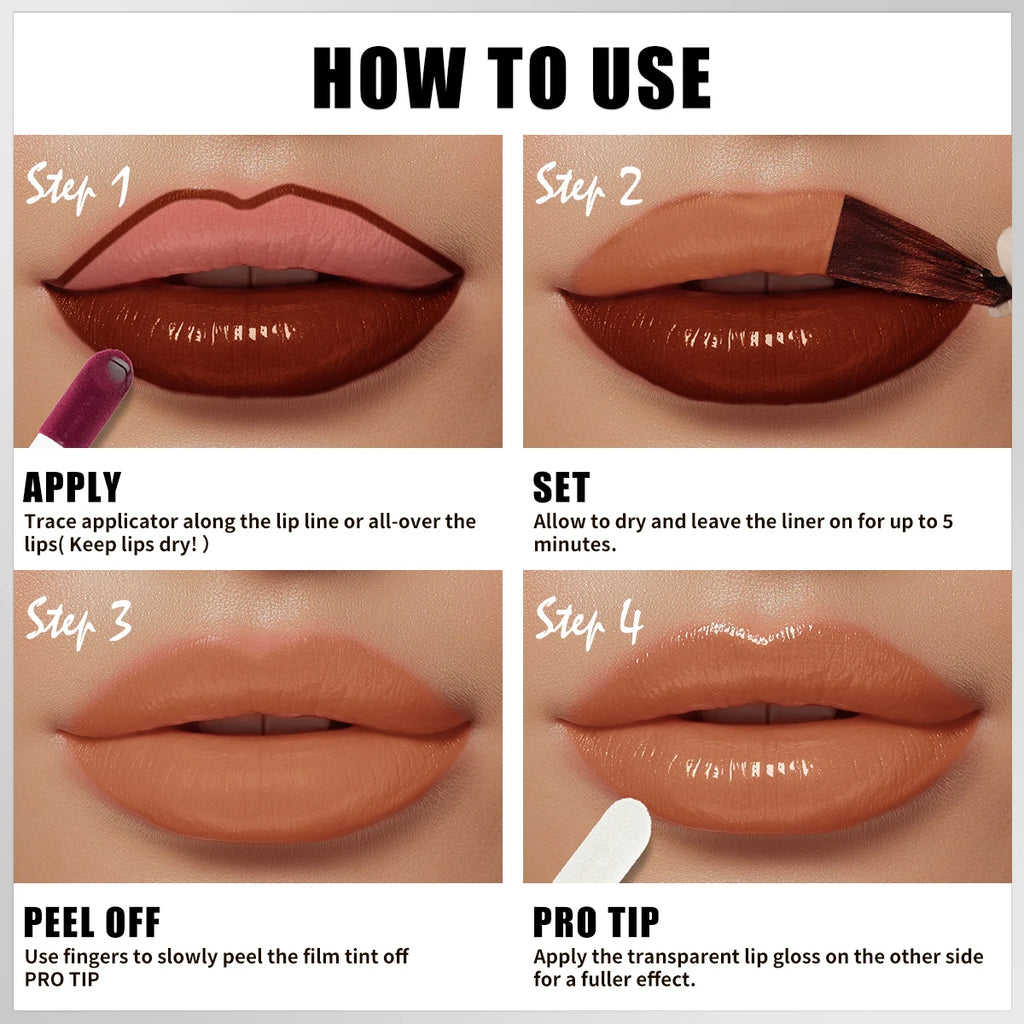 QIC Waterproof Lip Liner Peel Off Tattoo Lipgloss Long Lasting Matte Lip Tint Brown Contour Tear-off Lips Stain Cosmetic Qme