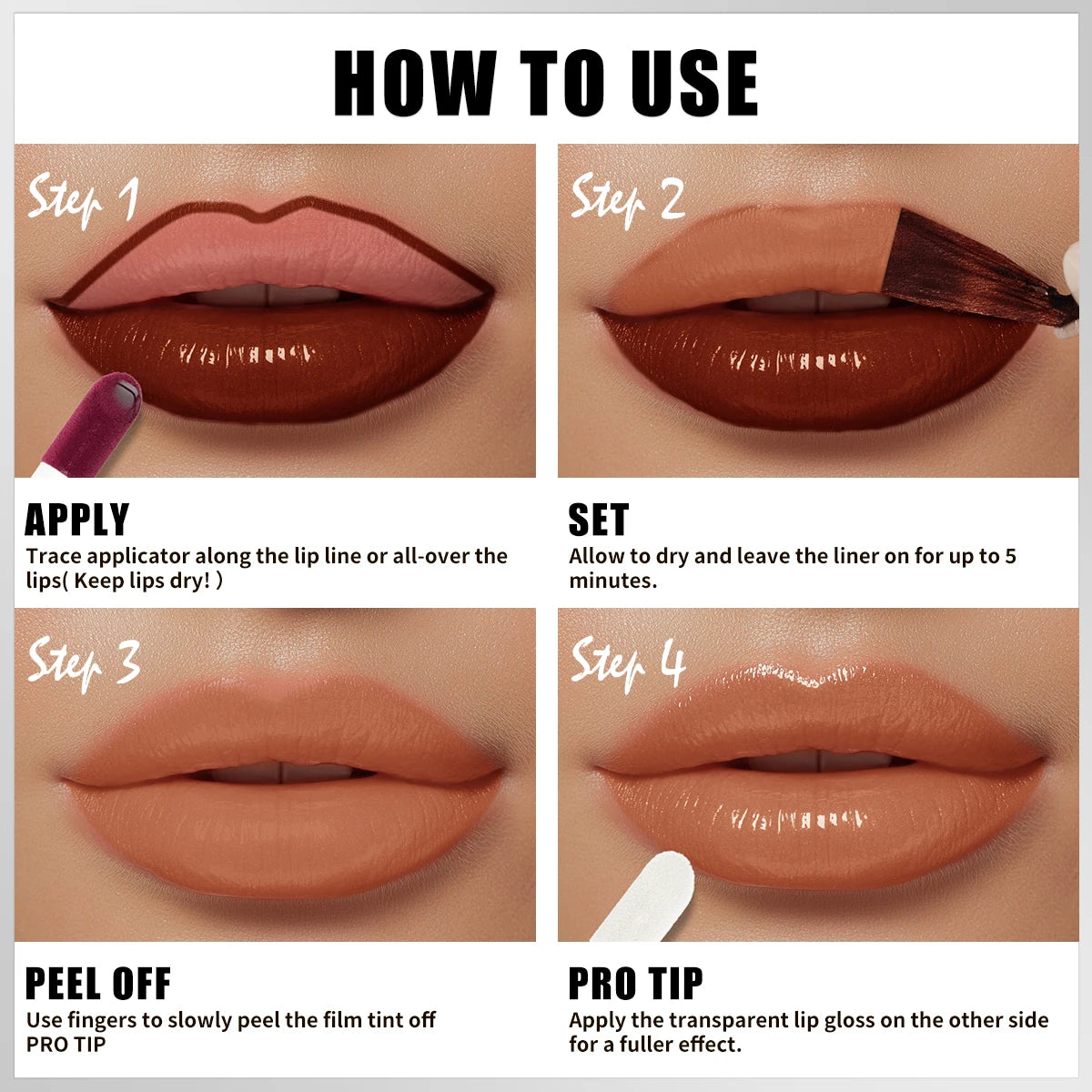 QIC Waterproof Lip Liner Peel Off Tattoo Lipgloss Long Lasting Matte Lip Tint Brown Contour Tear-off Lips Stain Cosmetic Qme