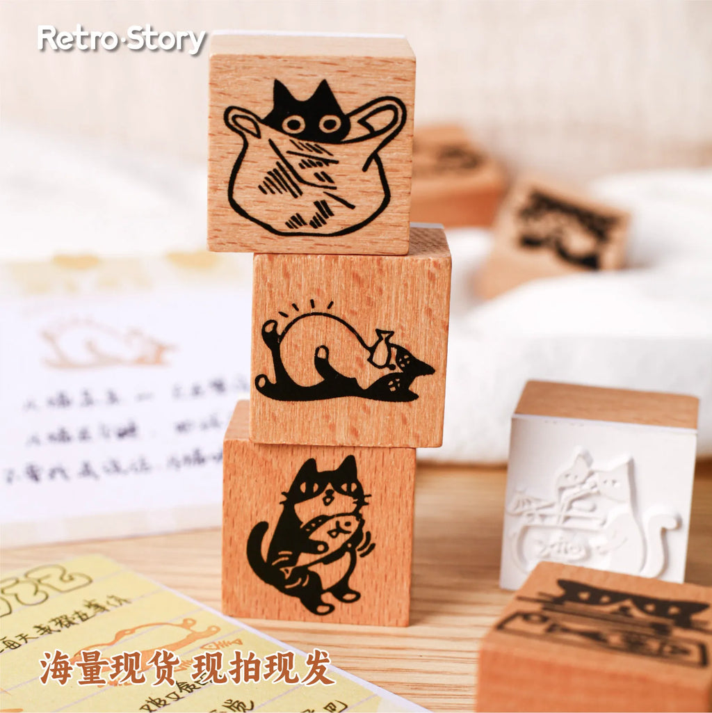 1pc Alphabet Stamps Vintage Wooden Rubber cute pet Stamp Set Stationery Seal Stamping For Card Making Planner Scrapbook Qme