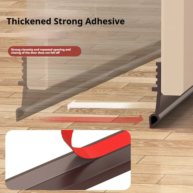 1M Self-Adhesive Windproof Door Bottom Seal Strip Double Dustproof Free-Cutting TPE 4 Colors Under Door Weatherstrip Qme