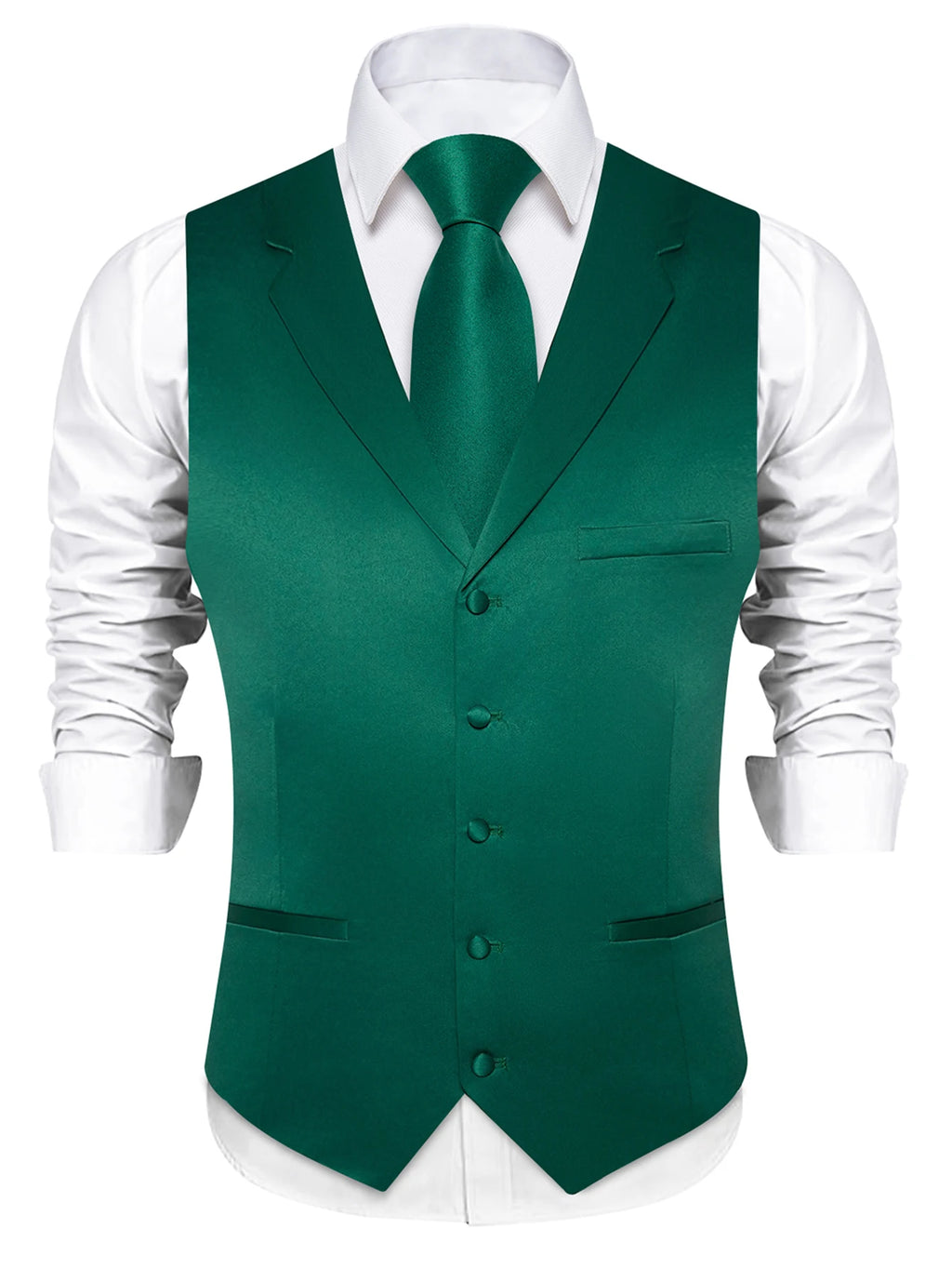 Men's Solid Suit Vest Tie Formal Waistcoat Matching Necktie Satin Qme