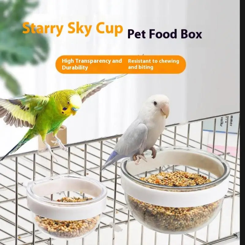 Cage Convenient Hanging Seed Water Feeder Parrots Bird Feeding Bowl Qme