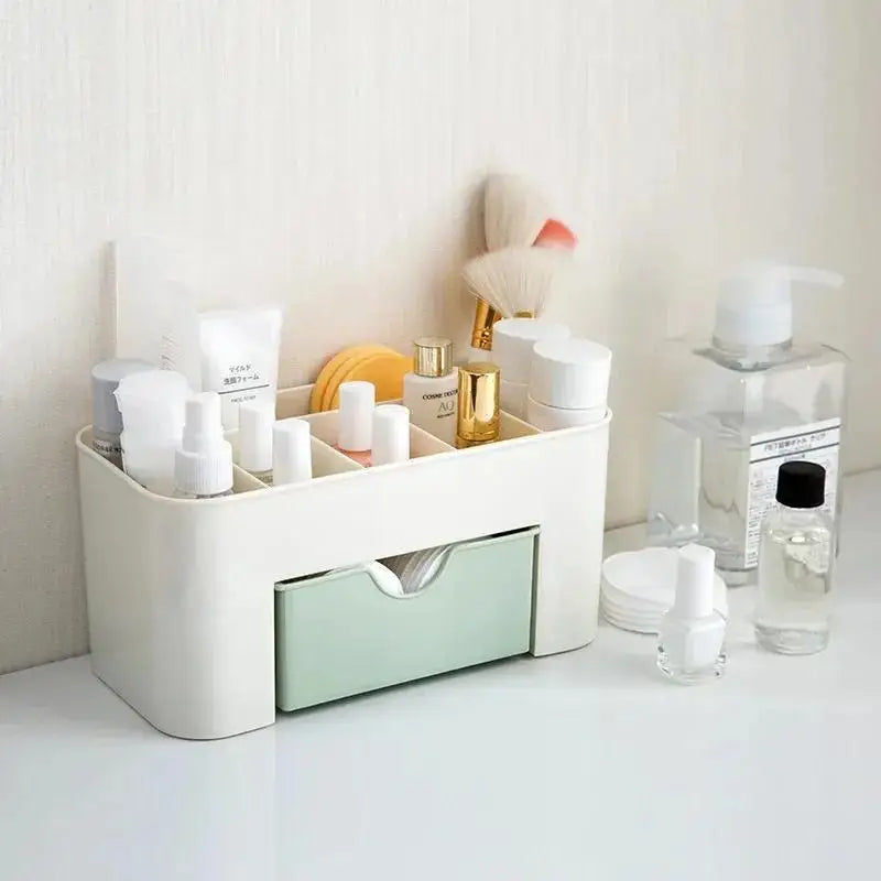 Nordic style desktop drawer-style cosmetic storage box -multi-layer makeup brush and jewelry storage box, with a transparent lid Qme Random
