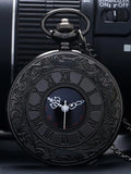 Vintage Black Embossed Pocket Watch Roman Numeral Dial Quartz Pendant Watch With Chain Qme black
