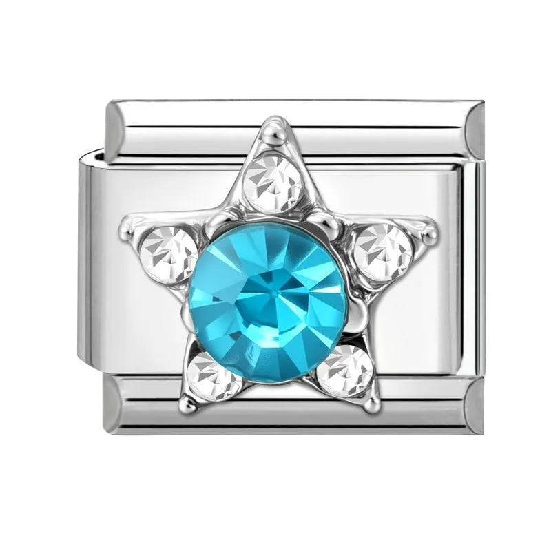 Y2k Italian Charm Silver Bracelet Series Blue Stars Zircon Bowknot