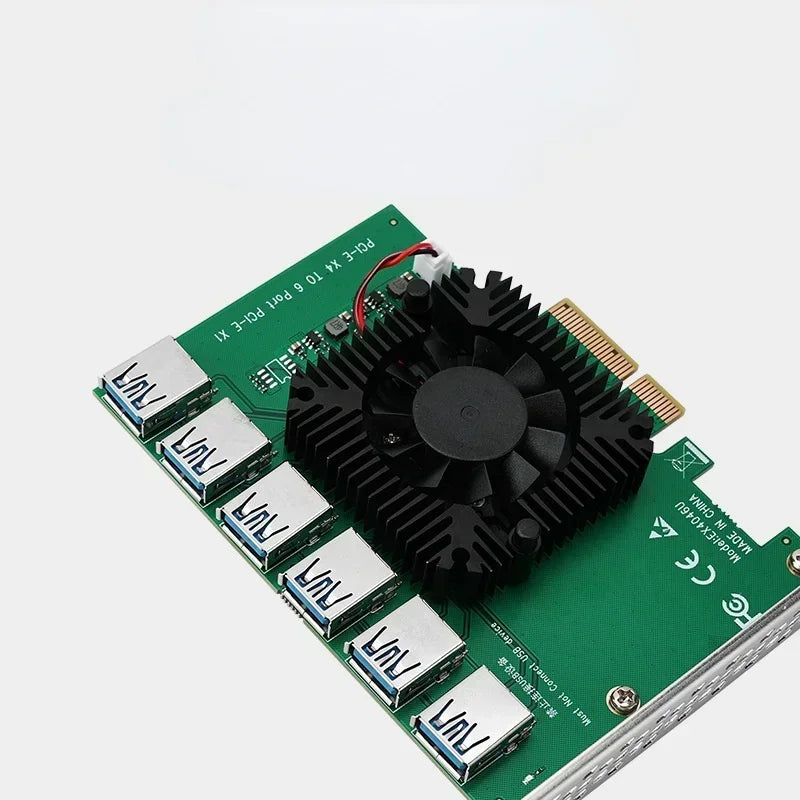 PCI-E To PCI-E Adapter, PCI Express X4 20Gb, PCIE Slot 4X To 16X, USB 3.0 Riser Extender, 1 To 6 Riser Card for Bitcoin Miner Qme green