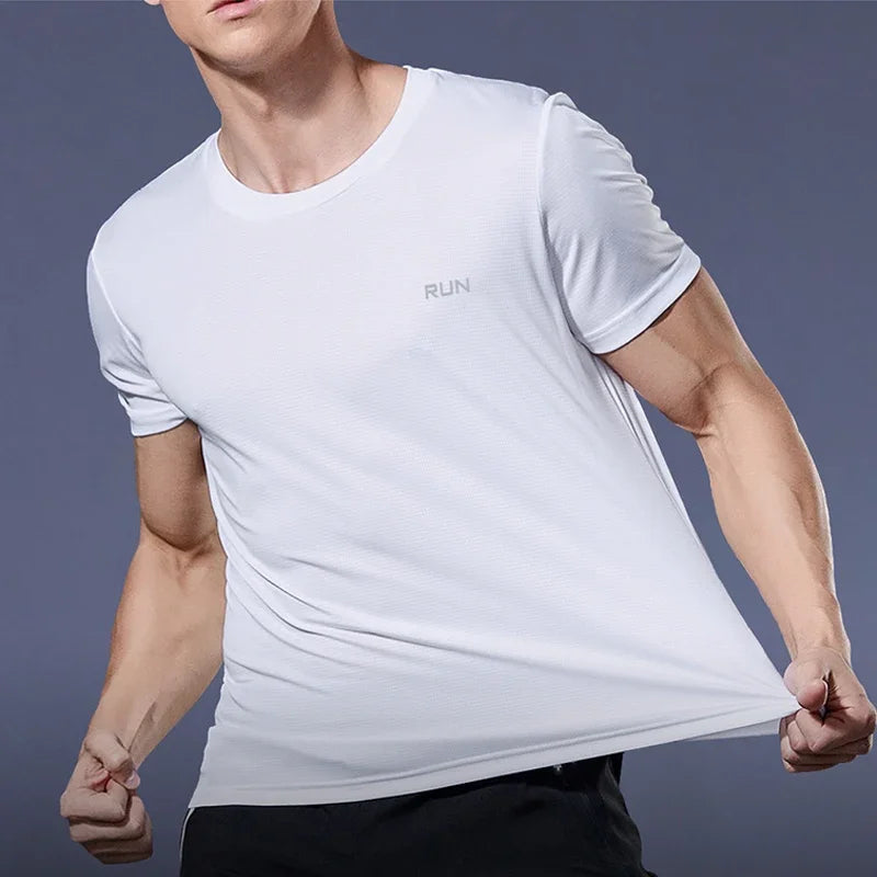 Men's Quick Dry Short Sleeve Gym Running Moisture Wicking Round Neck T-Shirt Training Fitness Tops Oversized T-Shirt Jersey Qme