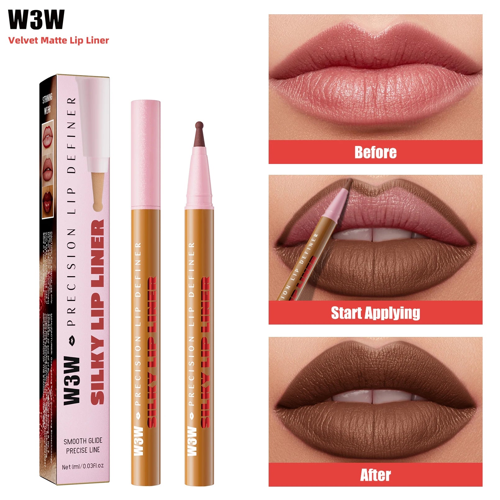 Waterproof Long Lasting Lip Liner Pencil, High Pigment Smooth Matte Lip Liner, Sweatproof Non-Fading Lip Contour Makeup Qme
