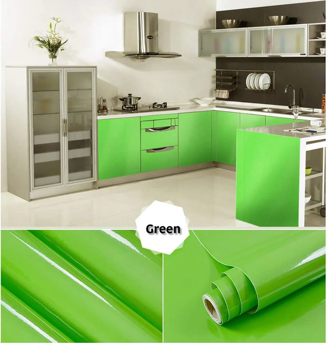 Shiny Green DIY Decorative Film PVC Self Adhesive Wall Paper Qme A1 Shiny Green 1 3mx40cm (118inx15in)