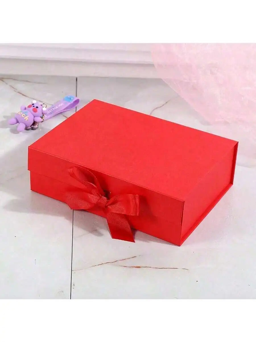 Foldable Magnetic Closure Solid Ribbon Box Wedding Party Suitable Qme red M Other