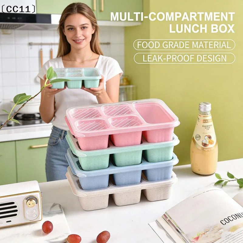 Bento Lunch Box Reusable 5 Compartment Lid Compatible Snack Qme