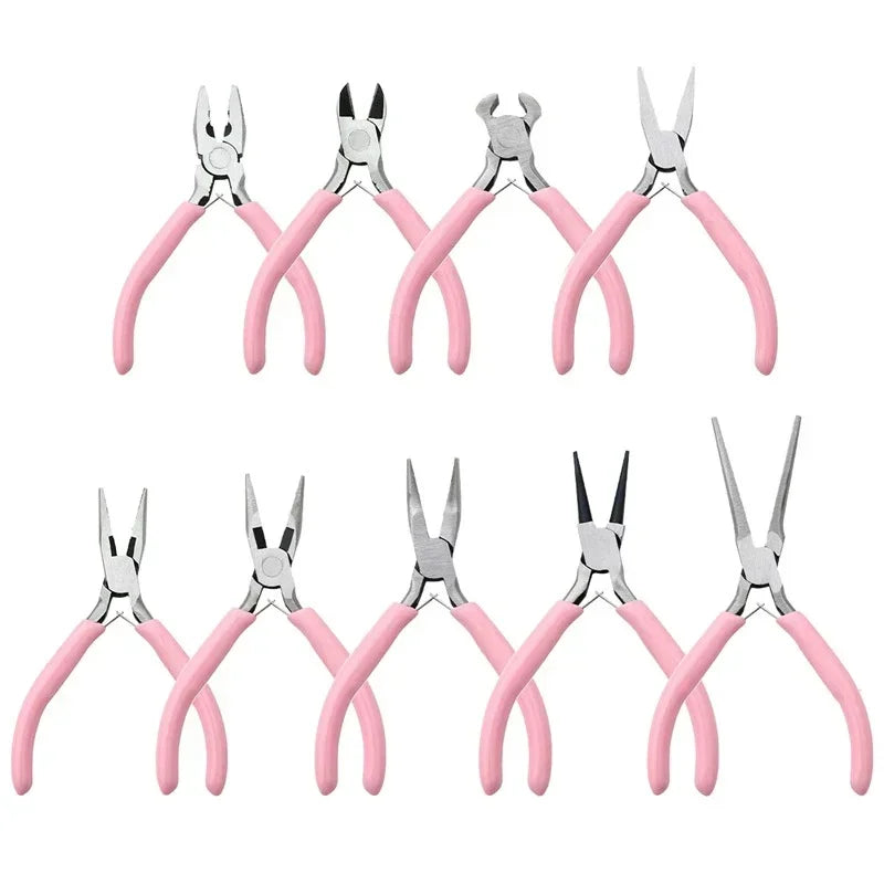 Cute Pink Color Handle Anti-slip Splicing and Fixing Jewelry Pliers Tools & Equipment Kit for DIY Jewelery Making Needlework Qme