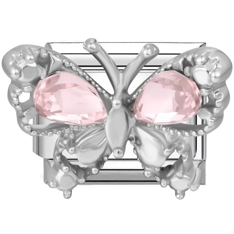 Y2K Blue Pink Gems Bows Heart Water Drop Butterfly Italian Charm Links Stainless Steel Fit 9mm Bracelet Jewelry DIY Making Gifts Qme Style 25